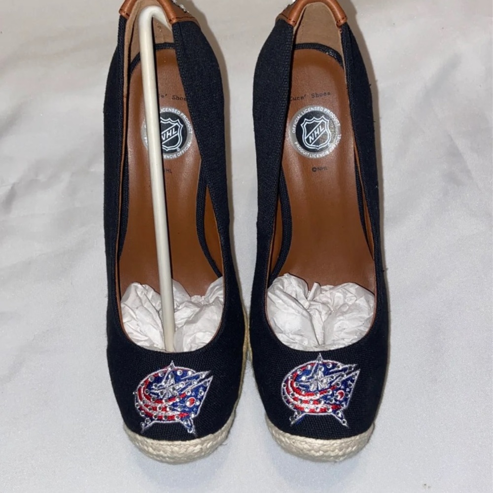 New Columbus Blue Jackets Rhinestone Wedge Espadrille SZ 7